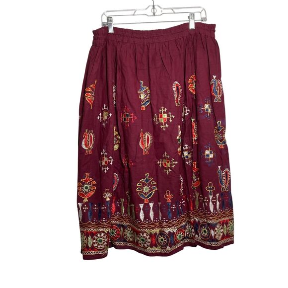 Women's One Size Maroon Embroidered Art To Wear Midi Drawstring Artsy Colorful - Picture 9 of 12